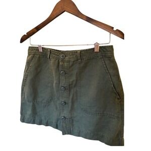 Sanctuary Olive Green Cotton Linen Button Front Mini Skirt Size S